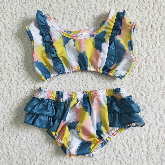 S0026 Girls Tie Dye Ruffle Swimsuit