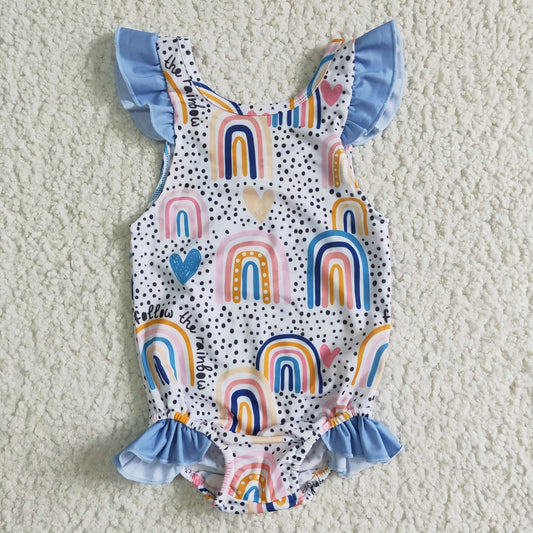 S0002 Girls Rainbow Swimming Jumpsuit