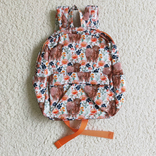 BA0027-M Kids Orange Floral Cow Backpack