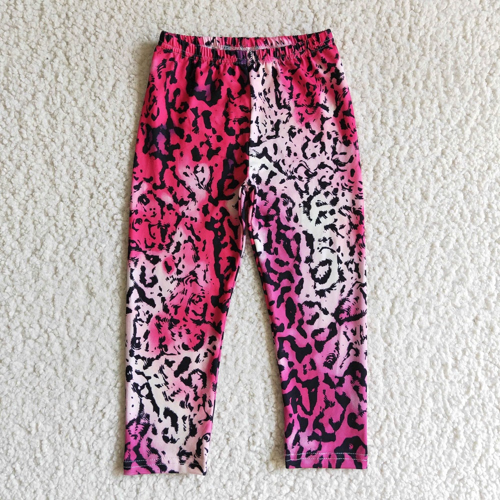 P0014 Girl Pink Tie Dye Leopard Leggings