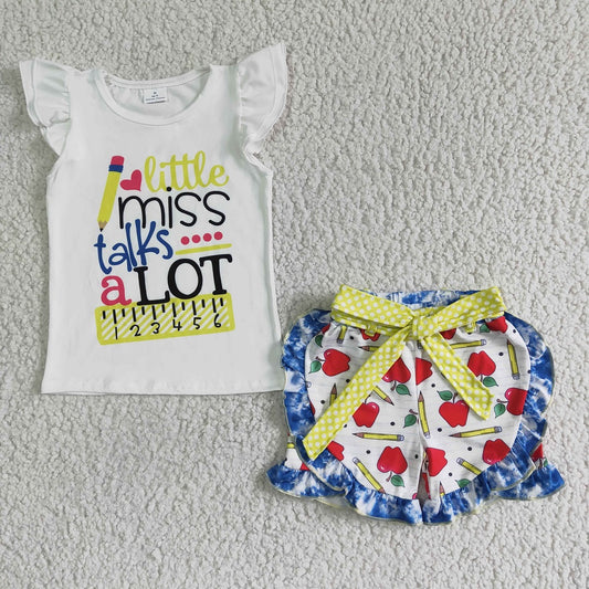 GSSO0095 Little Miss Girls Apple Pencil Shorts Outfit