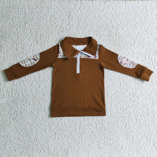 BT0087 Boy Brown Cow Zipper Long Sleeve Shirts