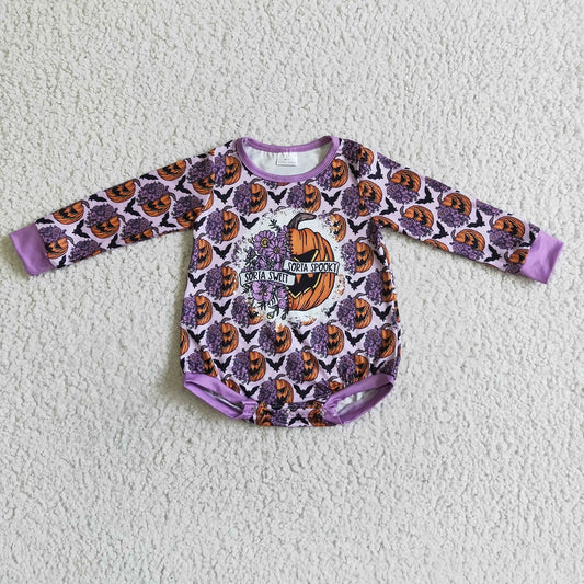 LR0079 Halloween Baby Spooky Pumpkin Floral Long Sleeve Romper