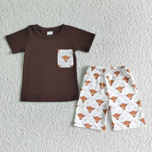 BSSO0032 Boys Brown Cow Shorts Outfit