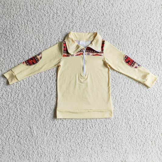 BT0079 Boy Horse Yellow Zipper Long Sleeve Shirts