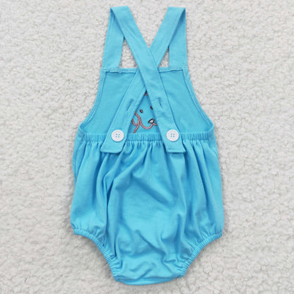 SR0311 Boys Embroidered Puppy Blue Vest Jumpsuit