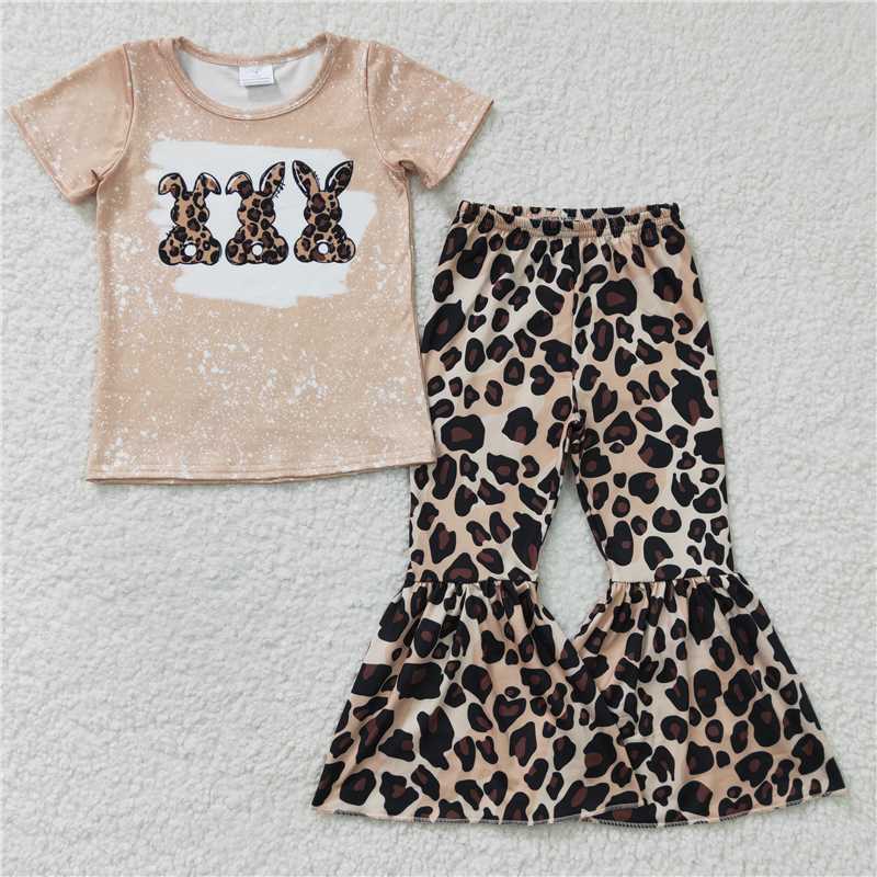 GSPO0245 Girls leopard print Three Rabbits Short Sleeve Pant suit