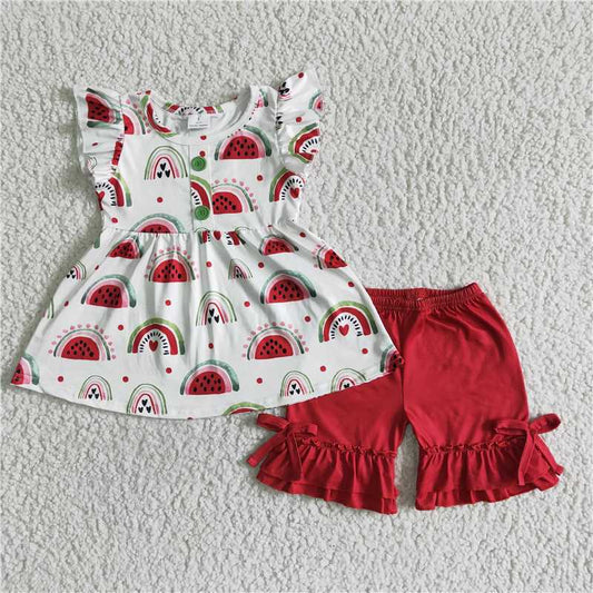 GSSO0005 Watermelon Flying Sleeve Top Red Shorts Suit