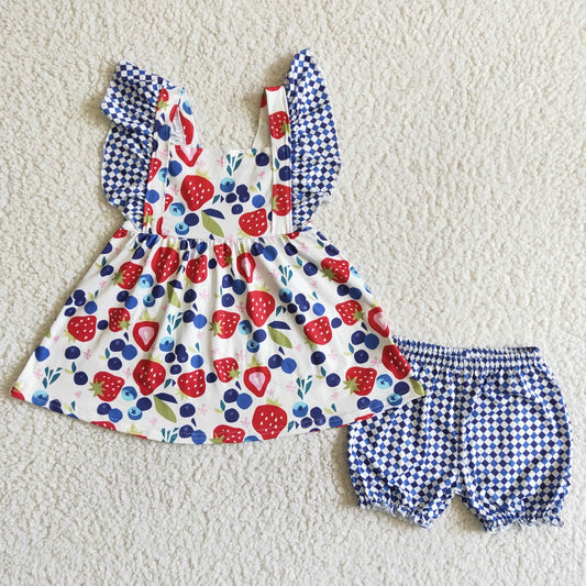 C3-27 Girls Strawberry BlueBerry Shorts Outfit