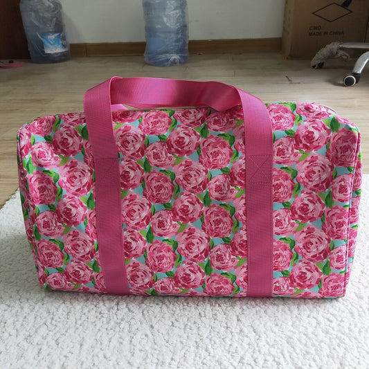 BA0025-M Hot Pink Rose Flower Luggage Travel Bag