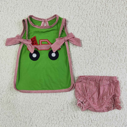 GBO0048 Girls Embroidered Watermelon Sleeveless Shorts Outfits