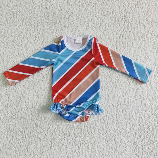 S0007 Girls Striped Swimming Jumpsuit