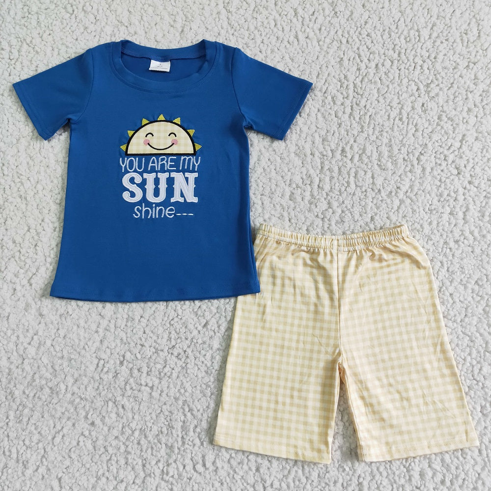 GSSO0096 / BSSO0057 Sibling Embroidered You Are My Sunshine Shorts Sets