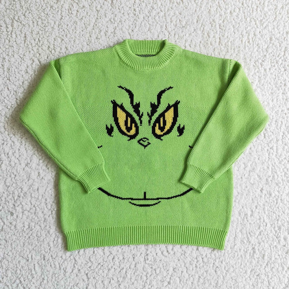 BT0099 Baby Children Christmas green cartoon face woolen sweater