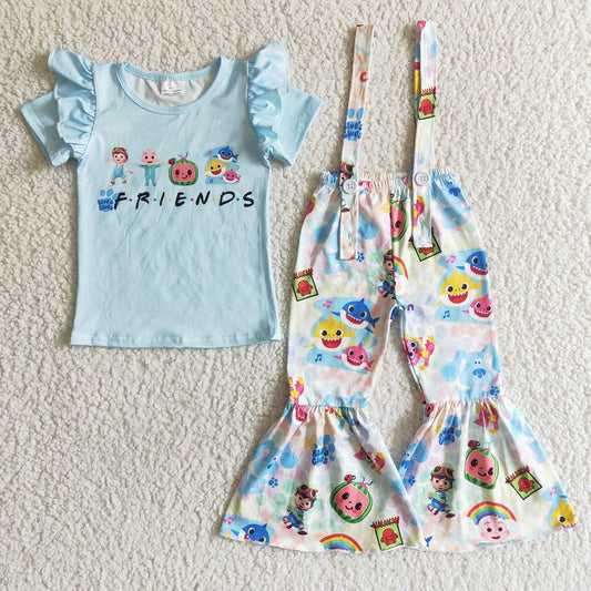 GSPO0040 Girls Cartoon Short Sleeve Overalls