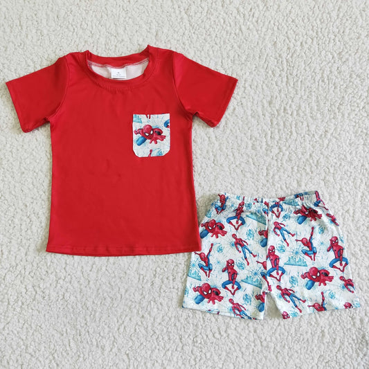 BSSO0009 Boys Red Character Shorts Outfit