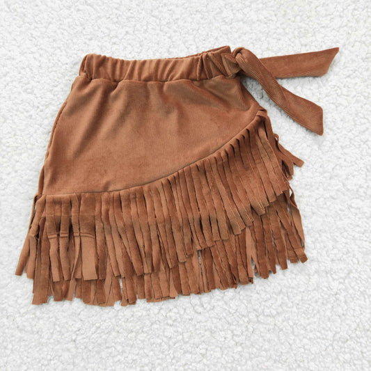 GLK0003 Girl Brown Tassel Velvet Skirt Dress