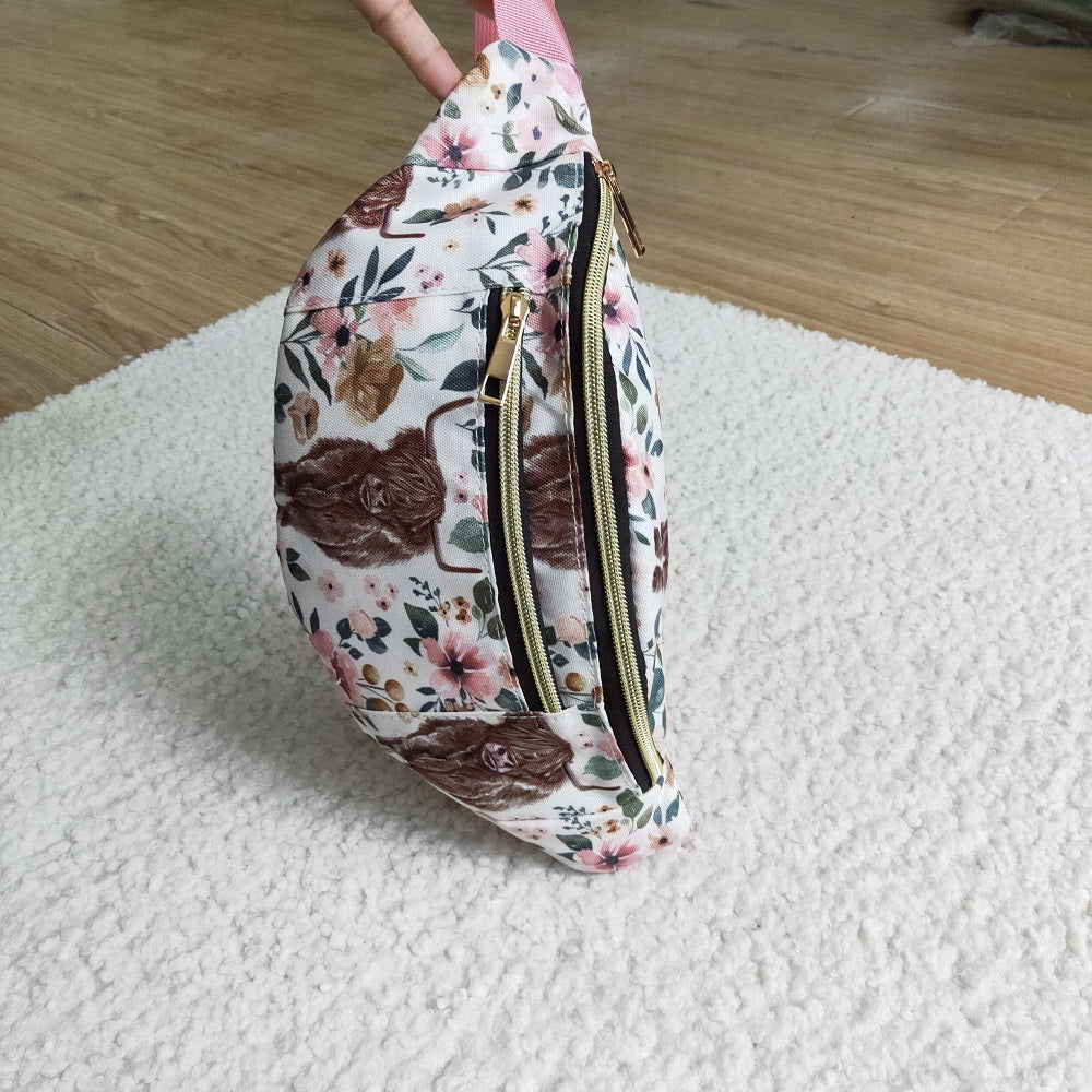 BA0006-M Floral Highland Cow Purse