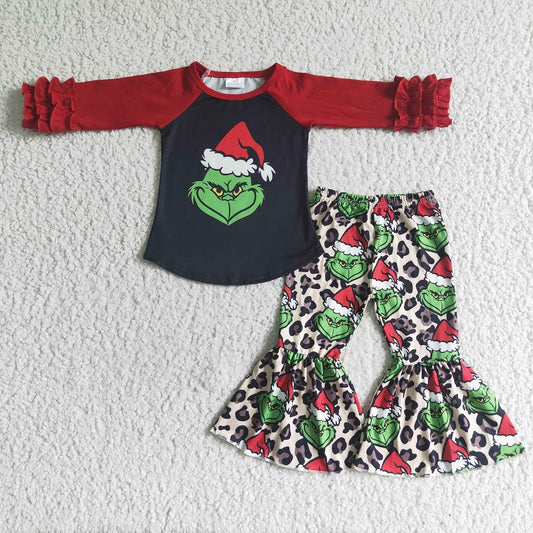 GLP0010 Christmas Character Girls Leopard Bell Outfit