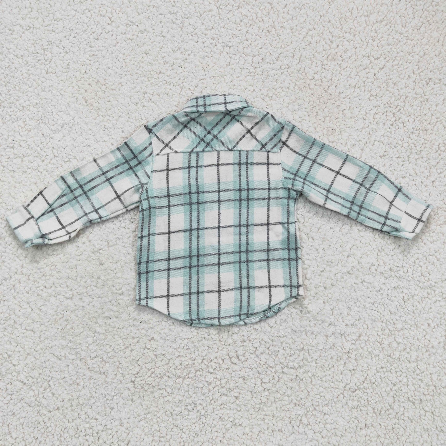 BT0169 Boys Sky Blue Plaid Pockets Flannel Button Shirt