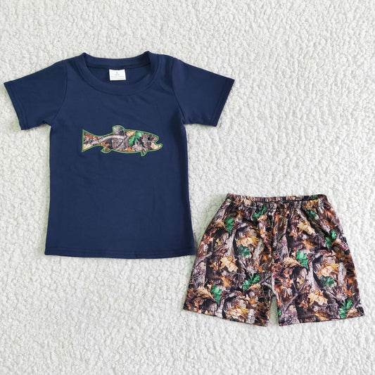 BSSO0010 Boys Embroidered Shark Shorts Sets