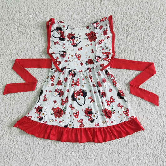 GSD0069 Girls Red Floral Bow Dress