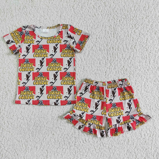 GSSO0119 Girls Cowboy Ruffle Shorts Outfit