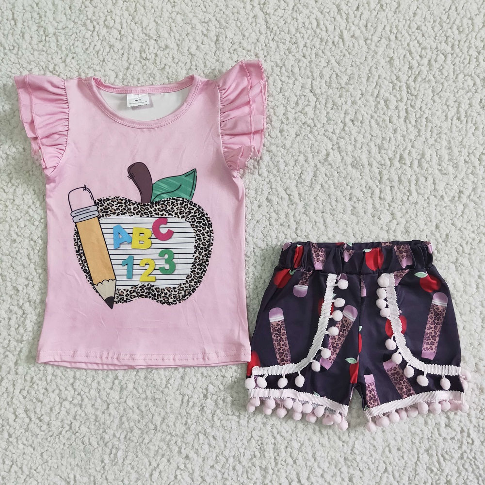 GSSO0116 Girls Apple Pencil 123 Shorts Outfit