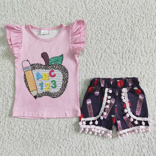 GSSO0116 Girls Apple Pencil 123 Shorts Outfit