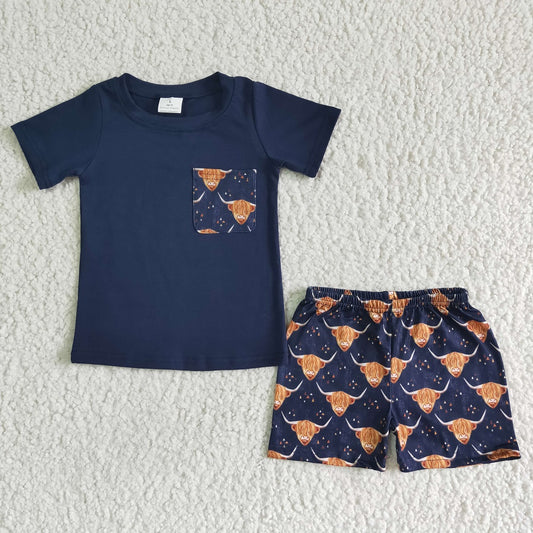 BSSO0035 Boys Navy Cow Outfits
