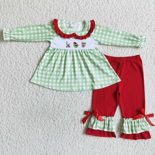 GLP0033 / BLP0006 Sibling Christmas Embroidered Character Plaid Outfits
