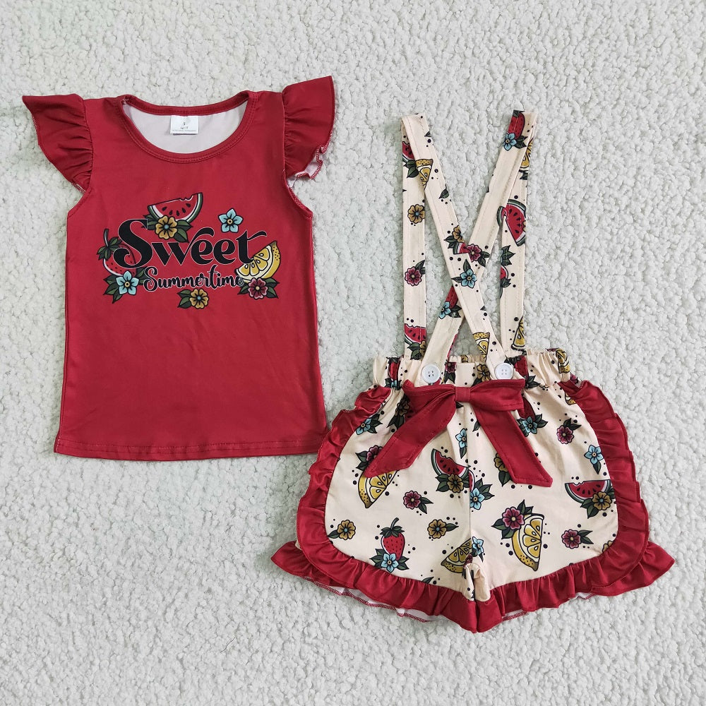 GSSO0114 Girls Sweet Watermelon Overalls Outfits