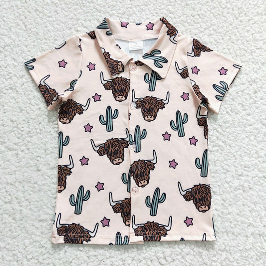 BT0133 Western Boy Cactus Cow Shirt