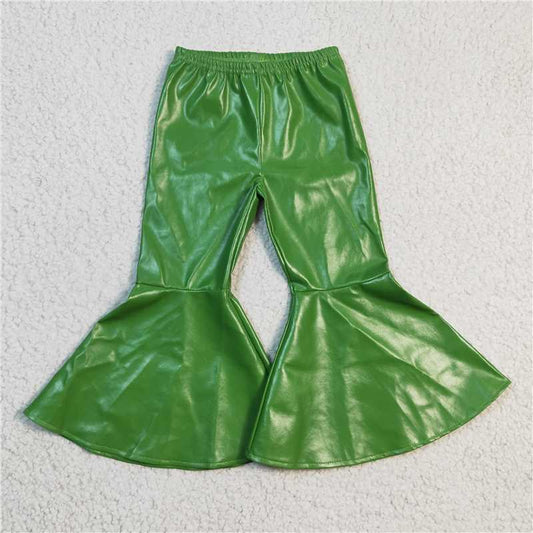 P0051 Flared leather pants green