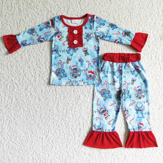 Sibling Baby boys girls christmas cartoon blue pajamas pants sets