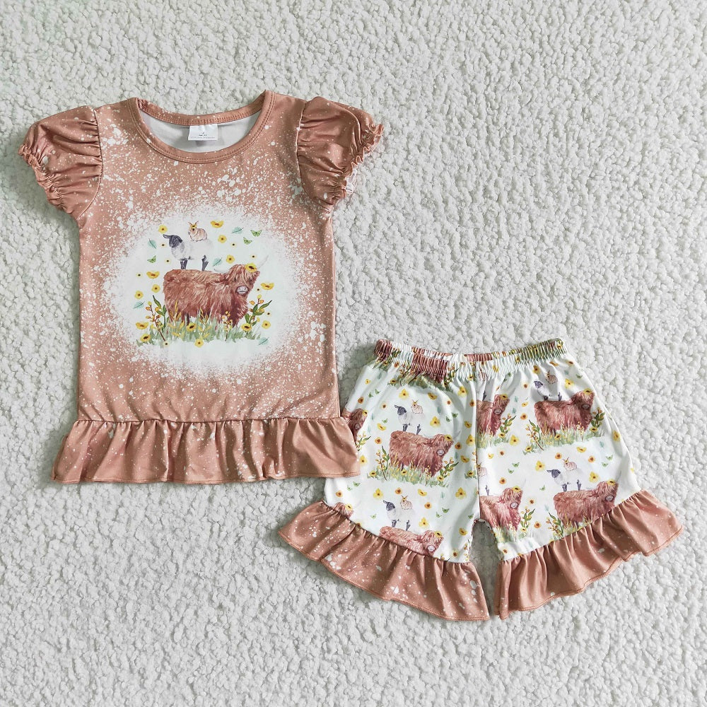 GSSO0083 Girls Cow Sheep Bunny Shorts Outfit