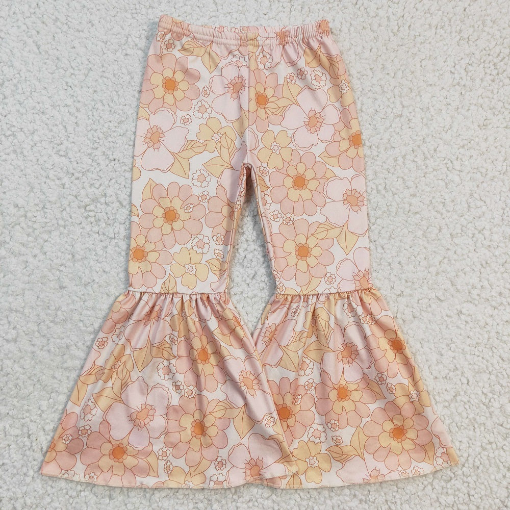 P0054 Girl Orange Floral Bell Pants