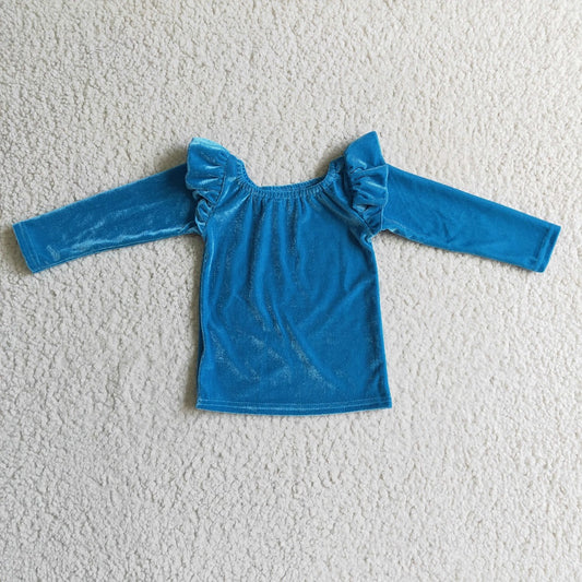 GT0064 Girl Blue Velvet Long Sleeve Shirts
