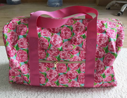 BA0025-M Hot Pink Rose Flower Luggage Travel Bag