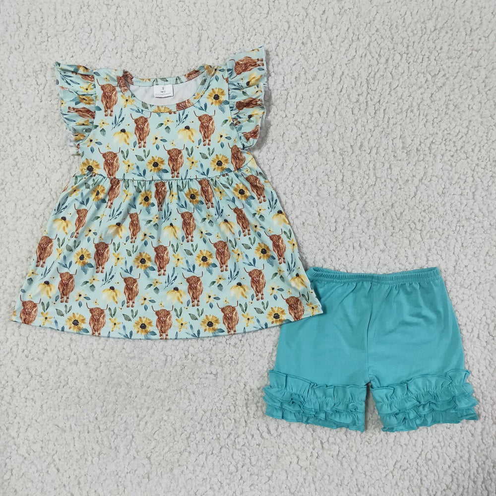 GSSO0106 Girls Floral Cow Shorts Outfit