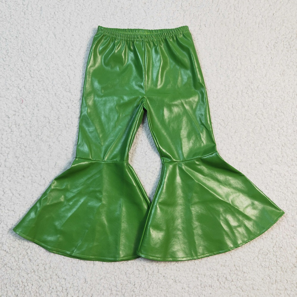 P0051 Girls Leather Green Bell Bottom