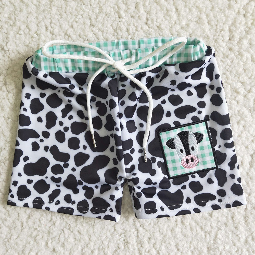 D14-4 Boys Embroidered Cow Swimming Shorts