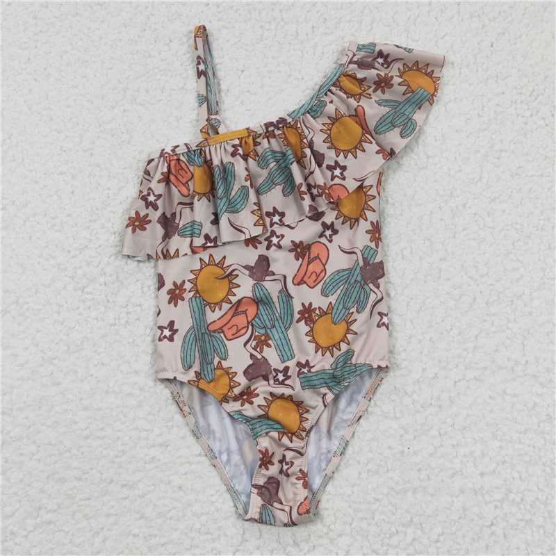 S0034 Girl Hat Cactus Sun One-piece Swimsuit