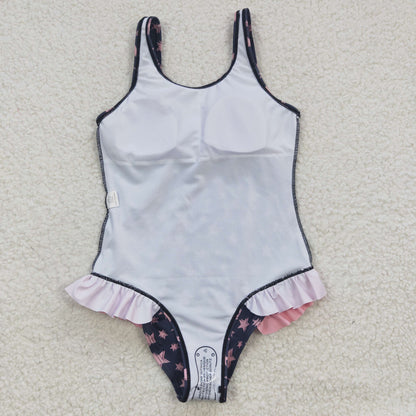 S0048 Star Navy Blue one-piece Swimsuit Pink