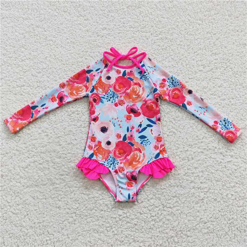 S0083 Rose blossom long-sleeved one-piece swimsuit