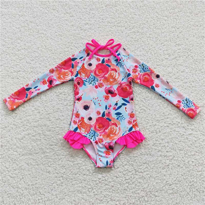 S0083 Rose blossom long-sleeved one-piece swimsuit