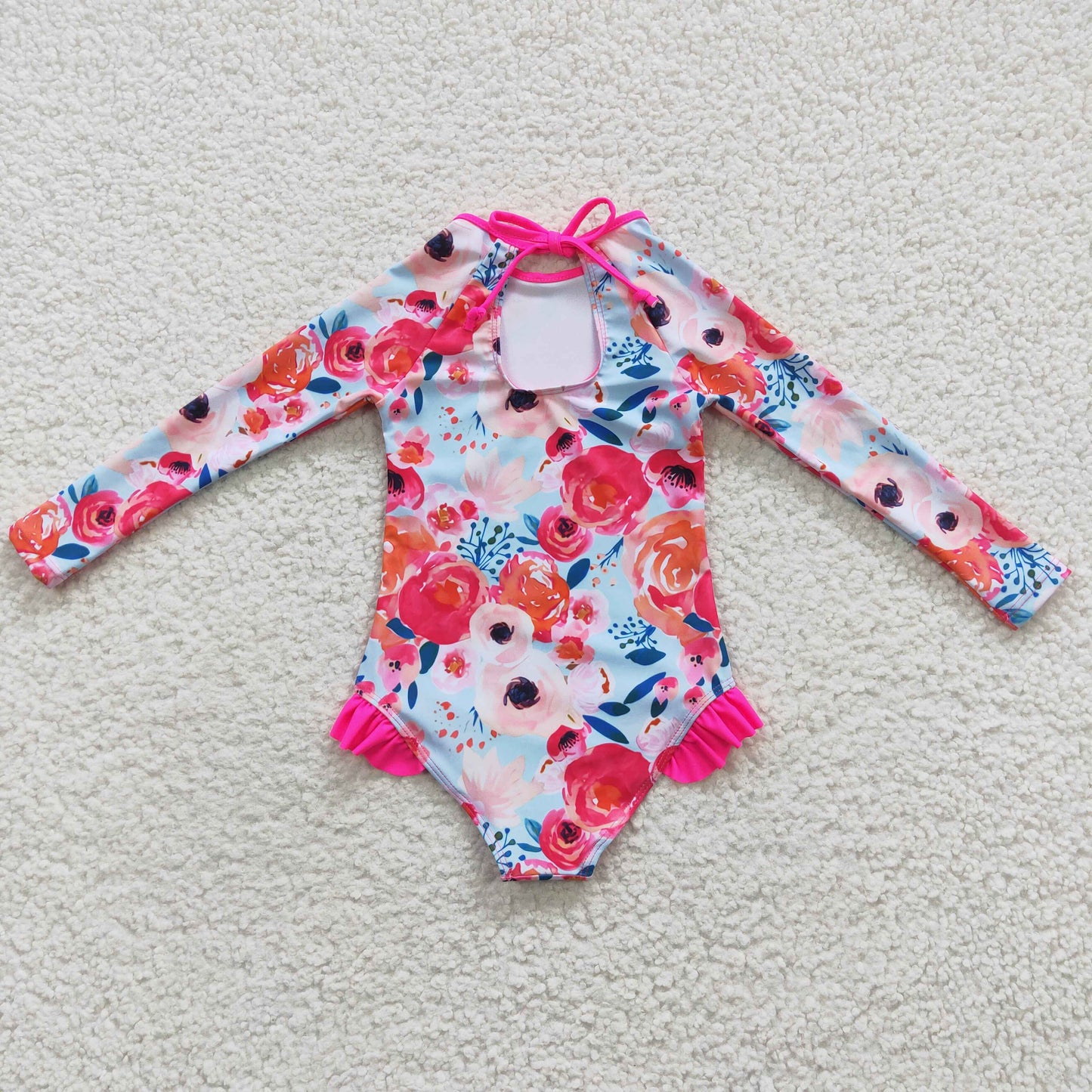 S0083 Rose blossom long-sleeved one-piece swimsuit