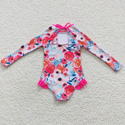 S0083 Rose blossom long-sleeved one-piece swimsuit