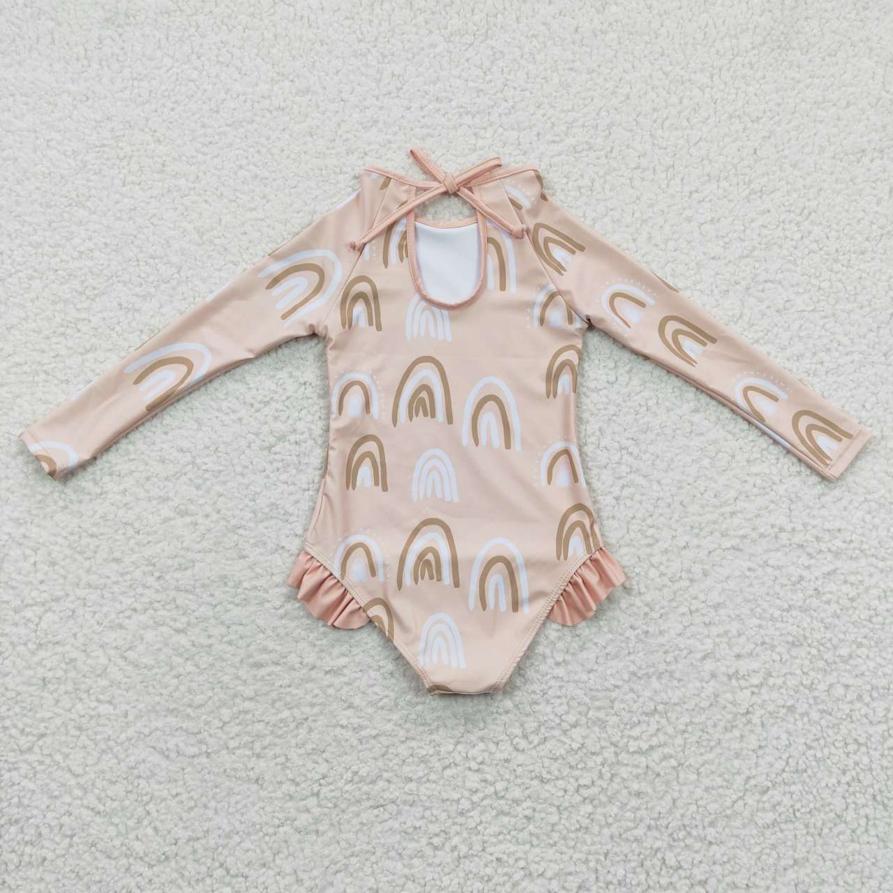 S0086 Rainbow Beige long-sleeved one-piece swimsuit