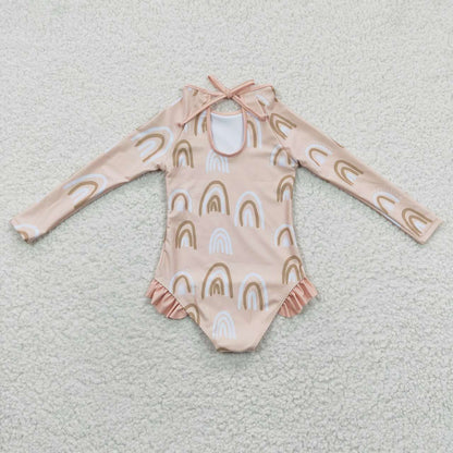 S0086 Rainbow Beige long-sleeved one-piece swimsuit